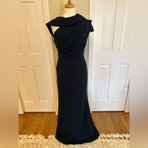 Badgley Mischka evening gown. Navy, one shoulder, size 6, evening gown.